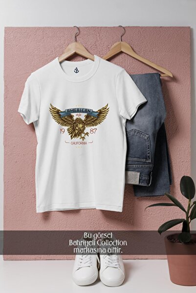 Bahriyeli Collection تي شيرت للجنسين بتصميم أمريكي كبير الحجم لعام 1987 من كاليفورنيا