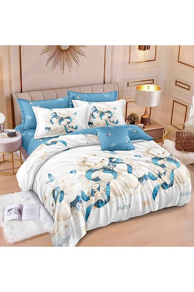 CHIRASO FINE Cotton Bedding Set, ELASTIC Sheet 180x200+25cm, Duvet Cover 200x230cm 4 Pillowcases