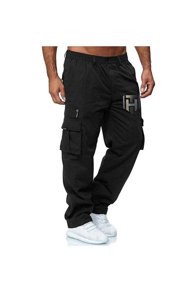 huitich Men’s Casual Multi-Pocket Workwear Trousers Black, Size L