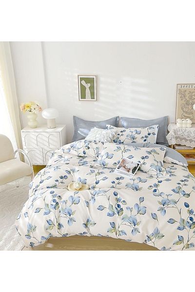 CHIRASO FINE Cotton Bedding Set, ELASTIC Sheet 180x200+25cm, Duvet Cover 200x230cm 4 Pillowcases