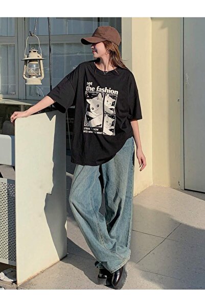 LAYORA Γυναικείο μπλουζάκι με σχέδιο Sweetheart Cat & Letter, Casual γραφικό ...