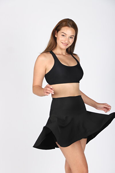 My-o Kadın Derek Pileli Şort Etek Siyah - Likra Mayo Kumaşı S-5XL