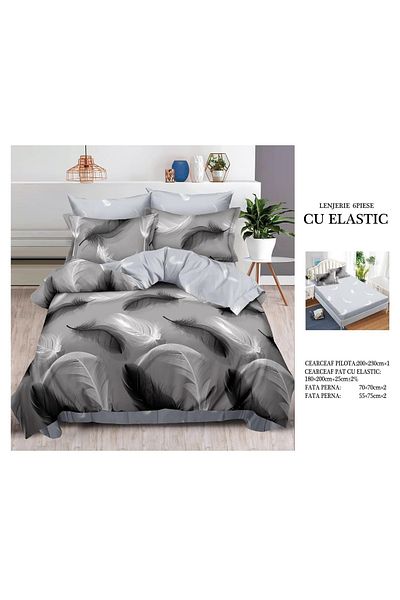 CHIRASO FINE Cotton Bedding Set, ELASTIC Sheet 180x200+25cm, Duvet Cover 200x230cm 4 Pillowcases