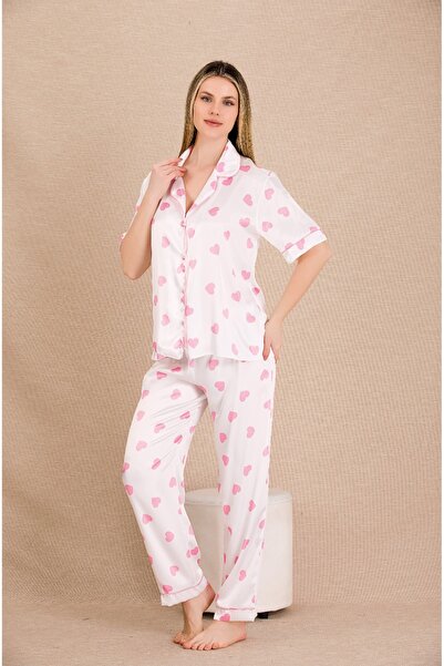 Viselya Λευκό Σατέν Σετ Πιτζάμες