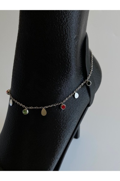 FIERA JEWELRY Colorful Stone Silver Steel Anklet