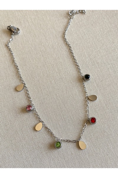 FIERA JEWELRY Colorful Stone Silver Steel Anklet