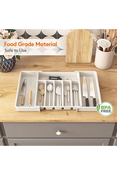 Cozy Nest Cutlery Storage Holder Expandable Silverware Organizer with Dividers for Spoons Forks Knives