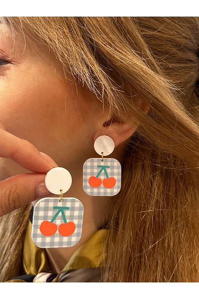 Accessories Hei Blue Square Shaped Cherry Figured Dangle Daily Use Women's Earrings
