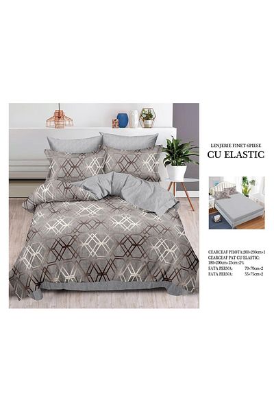 CHIRASO FINE Cotton Bedding Set, ELASTIC Sheet 180x200+25cm, Duvet Cover 200x230cm 4 Pillowcases