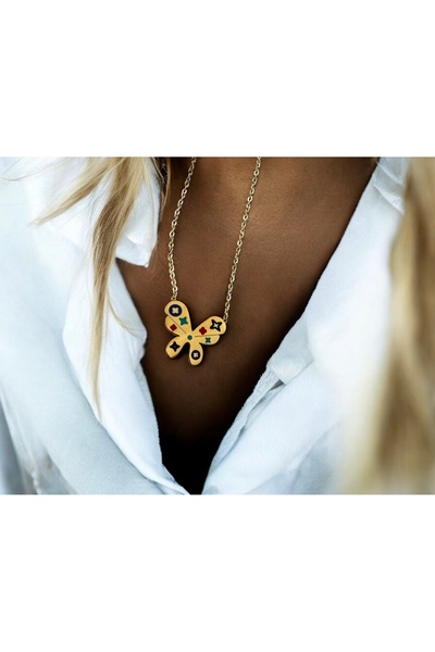 İNN JEWELLERY قلادة فولاذية مضادة للتشويه ومضادة للحساسية على شكل فراشة (ضمان...