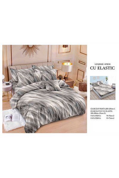CHIRASO FINE Cotton Bedding Set, ELASTIC Sheet 180x200+25cm, Duvet Cover 200x230cm 4 Pillowcases