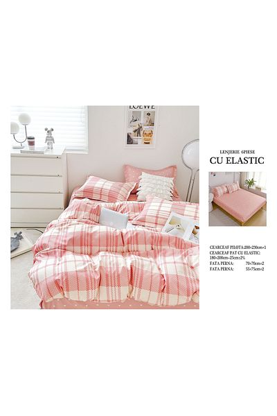 CHIRASO FINE Cotton Bedding Set, ELASTIC Sheet 180x200+25cm, Duvet Cover 200x230cm 4 Pillowcases