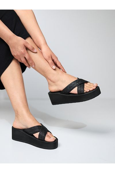 HANOX Grace High Platform Heel Women's Cross Beach Slippers (6.5) cm