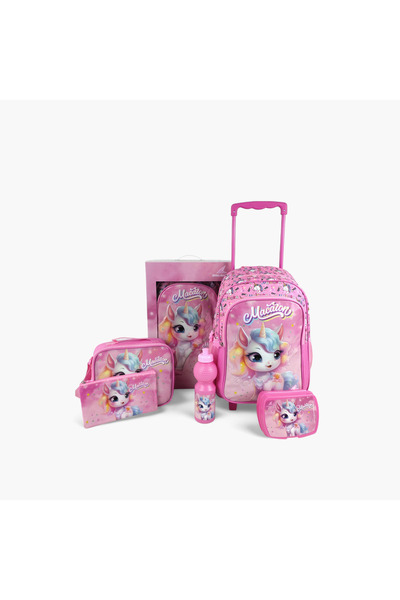 Royal Falcon مجموعة حقيبة ظهر بعجلات بطبعة يونيكورن، 5 قطع، مقاس 16 بوصة، 45×31×17 سم