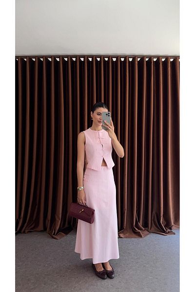 HAZELANNA Pink Skirt-Vest Set