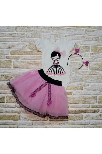 Skygo 9-12-18 Months Heart Girl Embroidered Crown Short Sleeve Tutu Skirt 3-Piece Girl Baby Set Lilac