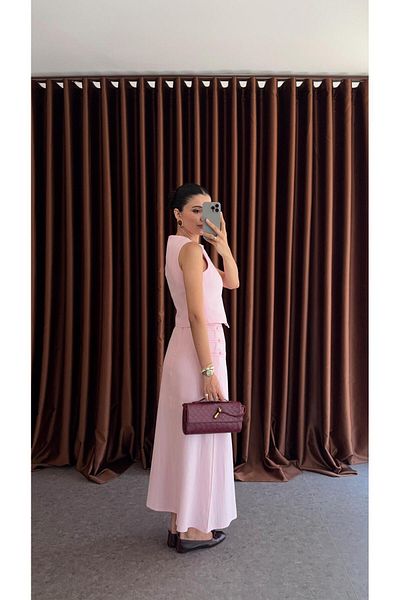HAZELANNA Pink Skirt-Vest Set