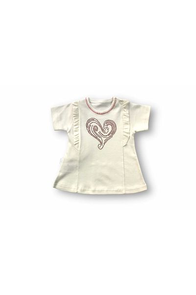 belle vista 3-6 6-9 9-12 12-18 Months Heart Printed Long Sleeve Sweatshirt 2-Piece Baby Girl Set Ecru