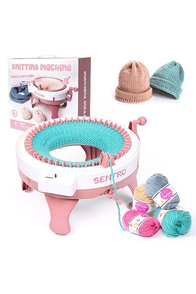 SENTRO Pink Knitting Machine for Kids and Adults, 48 Needles with Yarn Accessories, Crochet Hook