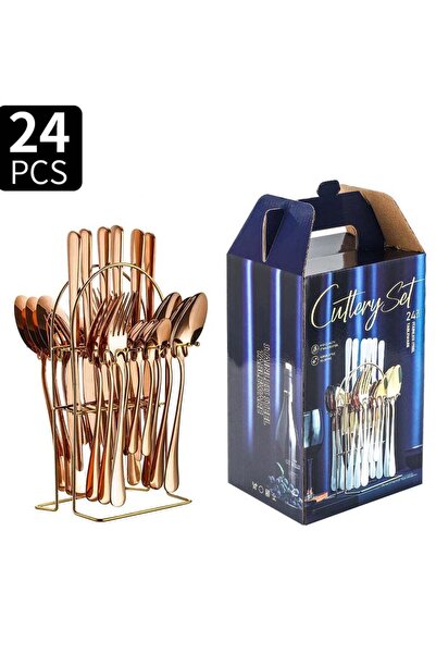 huitich مجموعة أدوات مائدة من الفولاذ المقاوم للصدأ مكونة من 24 قطعة مع حامل ...