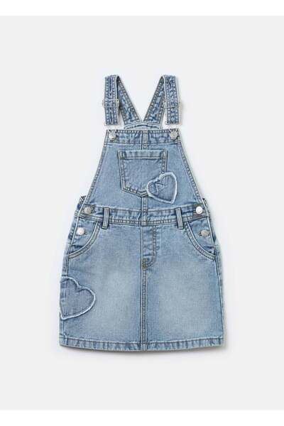 Ovs Pinafore In Denim With Heart Embroidery
