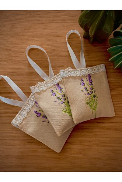 Kırlangıç Nakışlı lavanta kesesi ham kumaş %100 el yapımı 3 adet