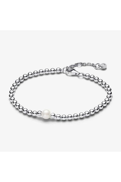 Pandora Bracelet with Beads and Freshwater Cultured Pearl, Treated - 925 Silver - 18cm