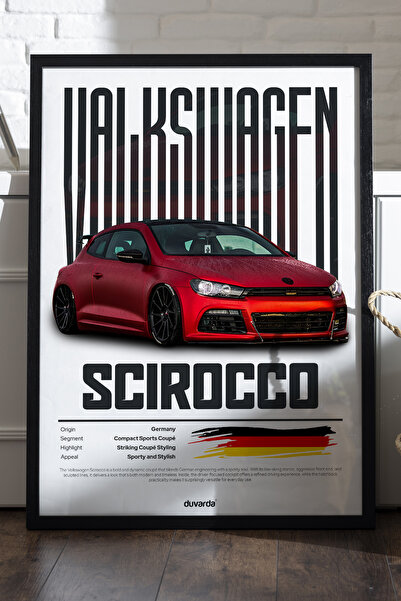 Duvarda Valkswagen Scirocco Araba Siyah Ahşap Çerçeveli Poster, Dekoratif Duv...