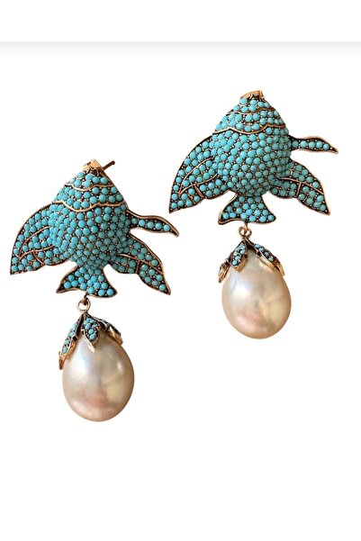 TMD AKSESUAR أقراط السمكة باللون الفيروزي