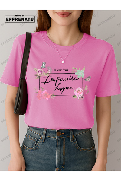 EFFRENATU Μπλουζάκι με λουλουδάτο στάμπα μεγάλου μεγέθους για γυναίκες, σε διακριτικά χρώματα