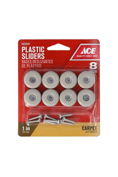 ACE 8-Piece Screw On Round Plastic Sliders for Carpet 1 Inch