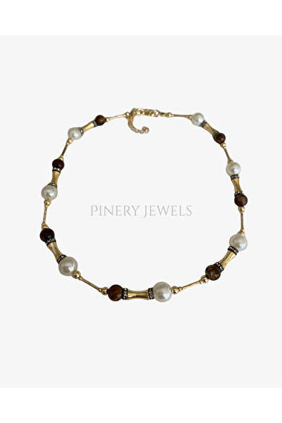 Pinery Jewels قلادة نسائية صيفية باللون البني والأبيض