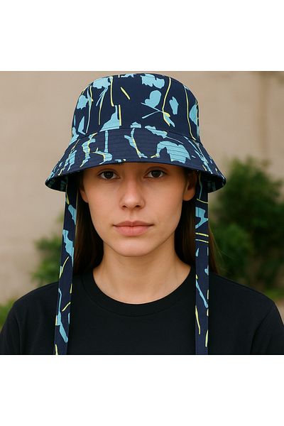 Minel Women's Navy Blue Tie Bucket Hat Mnl-061
