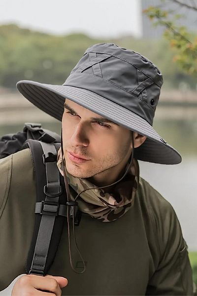 Külah Gray Outdoor Hat Uv Protection Breathable Safari Hat