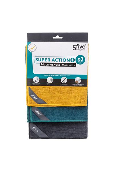 Five Simply Smart 3-Piece Super Action Multipurpose Chiffon Microfiber Cloth Set 30 x 40 cm