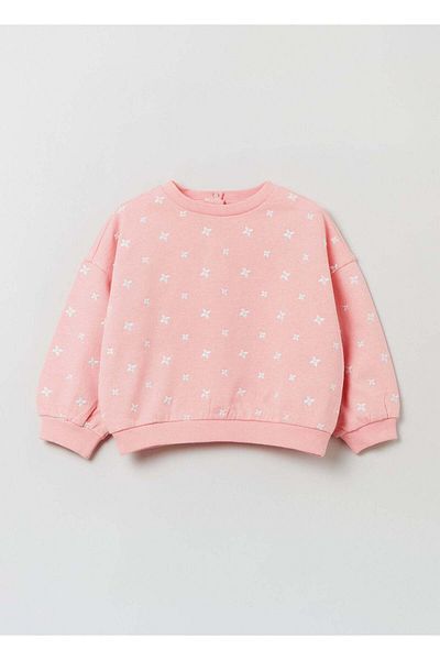 Ovs Housebrand Cotton Sweatshirt With Small Flowers Embroidery