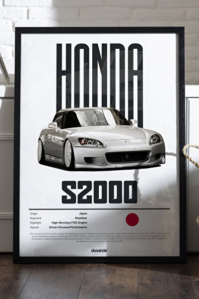 Duvarda Honda S2000 Araba Siyah Ahşap Çerçeveli Poster, Dekoratif Duvar Tablosu