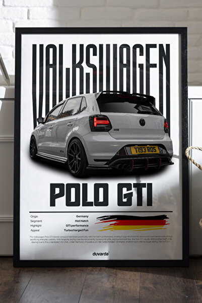 Duvarda Valkswagen Polo Gtı Araba Siyah Ahşap Çerçeveli Poster, Dekoratif Duvar Tablosu