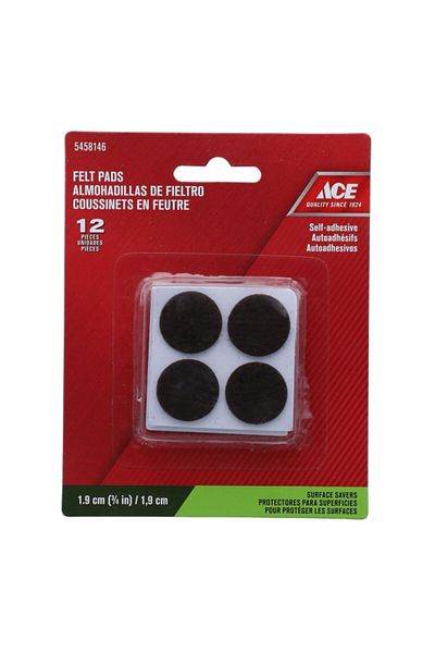 ACE 12-Piece Medium Duty Easy to Use Round Self-Adhesive Felt Pads 3/4 Inch
