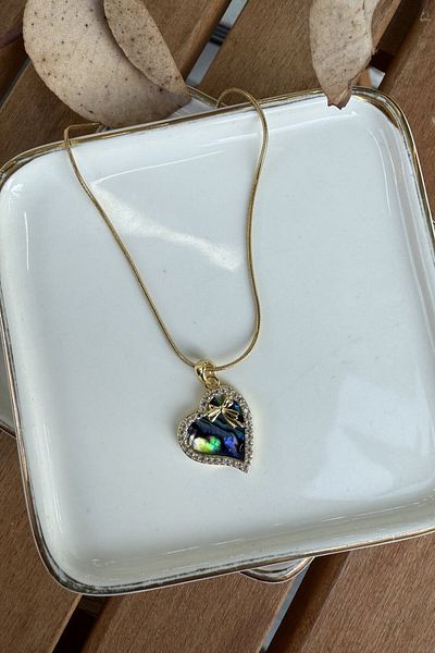 My Joyas Design Steel Black Pearlescent Minimal Heart Necklace 47cm