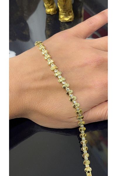 Store 14 Carat Gold Color Zircon Stone Xuping Bracelet 18 cm