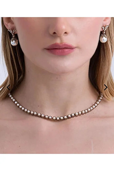 TMD AKSESUAR Waterway Pearl Choker Necklace Waterway Pearl Bracelet and Drop Pearl Earrings
