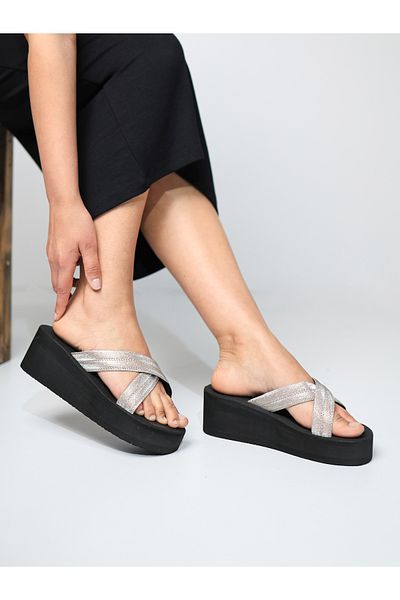 HANOX Grace High Platform Heel Women's Cross Beach Slippers (6.5) cm