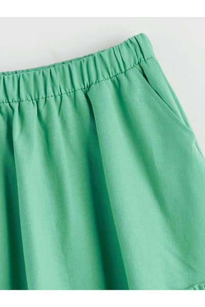 LC Waikiki Lcw Kids Green Elastic Waist Linen Blend Girl's Skirt