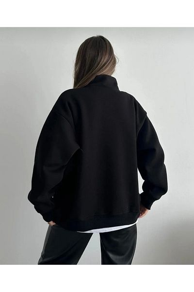 BYMEER Unisex Black Stand Collar Zippered Pullover Sweatshirt