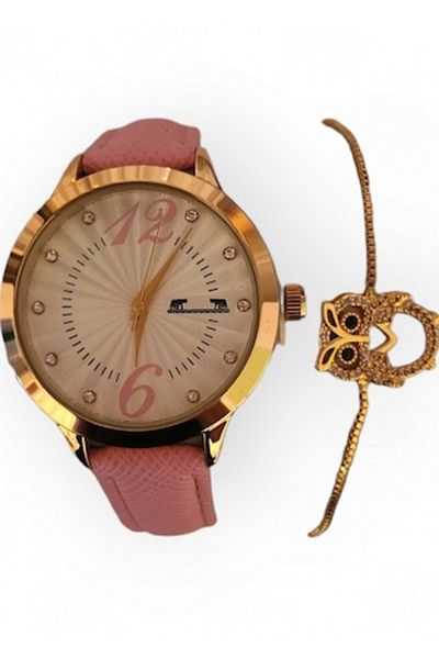 OEM Casual Watch, Analog Display, Quartz Mechanism, Pink Faux Leather Strap