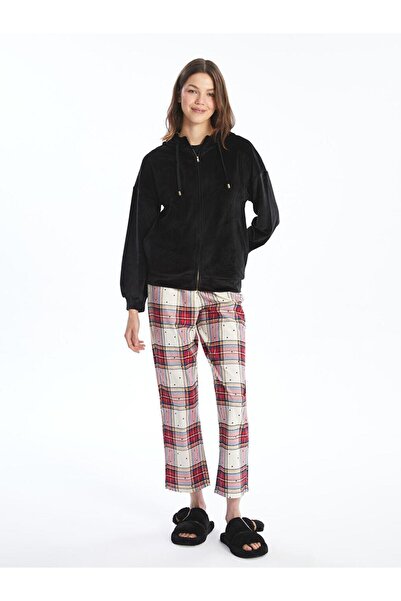 LC Waikiki Hooded Long Sleeve Velvet Women's Pajama Top (W4)