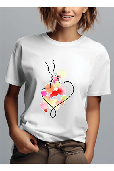 Bloom Atelier Tricou Dama Minimalist, Lovers Line Art, Culoare Alb, Marime S,...