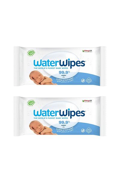 WaterWipes Original Plastic-Free Baby Wipes, 120 Wipes (Pack of 2)