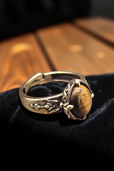 NBS Beautiful Naturel Stones Pure Copper Ring Adjustable Tiger Eye (Evil Eye Protection) (Gift, Daily, Special Occasions)